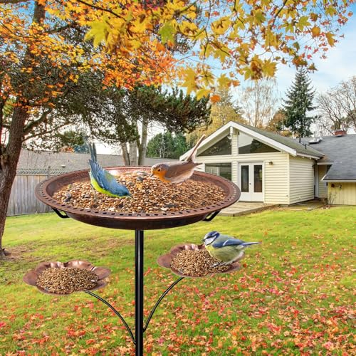 Bird Bath for Outside,Birdbaths with 2 Detachable Flower Feeders | Metal 5 Prongs Base,Detachable Bowl,Easy Clean/Install,37"H Freestanding Birdbath for Garden,lawn,yard,patio,Antique Bronze - color: Antique Bronze