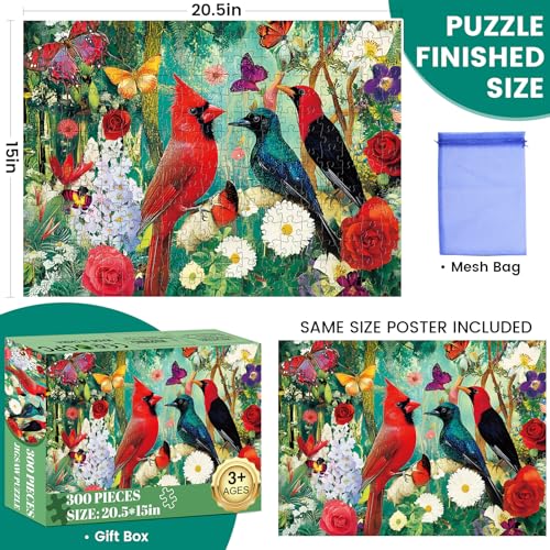 Puzzles 300 Pieces for Adults, 300 Piece Bird Garden Adult Puzzles Jigsaw Puzzle, Recycled Cardboard Puzzle Game, Family Activity Night, Great Gift Toy for Family, Friends, Kids, 20.5 * 15 Inch - style: Birds