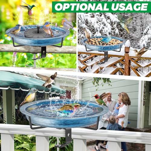 Deck Mounted Bird Bath Outside, Detachable Birdbath Bowl with Sturdy Clamp, Outdoor Bird Baths Bowl for Attracting Birds Garden Yard Decor (Retro Blue) - color: Retro Blue