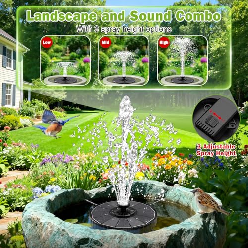 SZMP Solar Fountain with 3 Spray Height, 3.5W Glass Solar Bird Bath Fountain with 4 Adjustable Fixed Rods, and 7 Nozzles, Outdoor Solar Water Fountain Pump for Bird Bath, Garden, Pool, Pond - color: Black