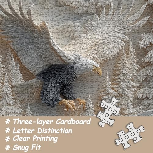 The Carved Eagle Jigsaw Puzzle 1000 Pieces, Majestic Bald Eagle Bird Puzzles for Adults,White Forest Art Nature Puzzle Animal, Unique Challenging Impossible Hard Puzzles - style: The Carved Eagle puzzle