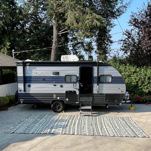 Black & Cream 8x16 Indoor/Outdoor Mat - color: Black & Cream, style: 8' x 16'