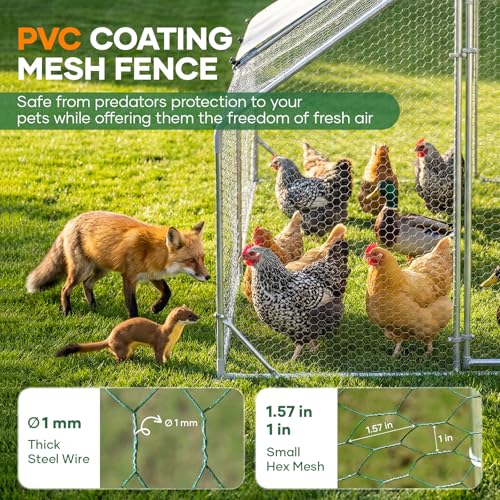 Large Chicken Coop for 10-20 Chickens Tri-Support Walk-in Chicken Pen Metal Chicken Fence Large Chicken Run for Yard with Cover Chicken Coops with Run House for Laying Hens Dome Roof 13x9.2x6.5 ft - size: 156.0"L x 110.4"W x 78.0"H