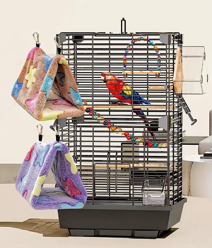 2 Pack Bird Nest Plush Snuggle Bird Hammock Hanging Bird Cave Parrot Sleeping Bed Shed Hut Hanging Tent for Budgies Finch Parakeet Cockatiel Cockatoo Lovebird-Star Pattern (Brown&Purple) - color: Brown&Purple(Star)