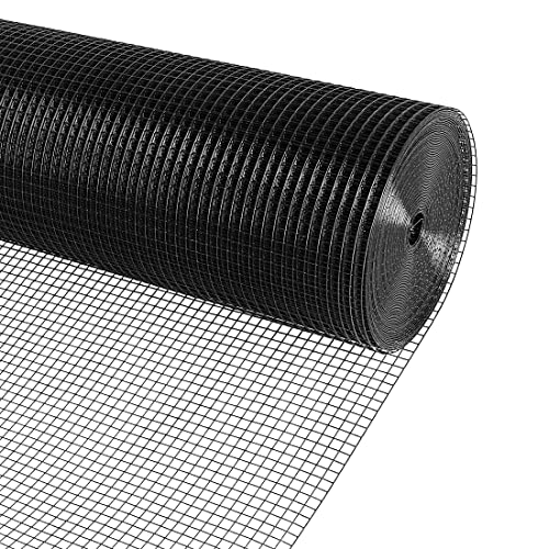 Black PVC Vinyl Coated Wire Mesh Hardware Cloth 1/2 in 24”x50’ 19 Gauge, Welded Wire Fencing Chicken Wire Mesh Roll Cage Wire Netting - size: 1/2" 24" x 50'