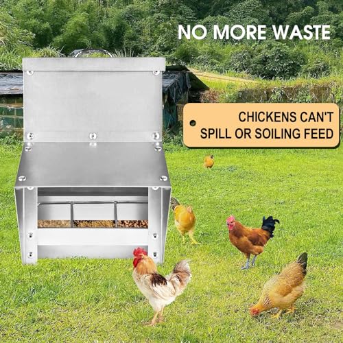 shengyi 11.5-55lbs Galvanized Chicken Feeder - Rat Proof Poultry Feeder with Lid Weatherproof Outdoor Coop Food Dispenser (11.5lbs 8.3x6.3x12.9in) - size: 11.5lbs 8.3x6.3x12.9in