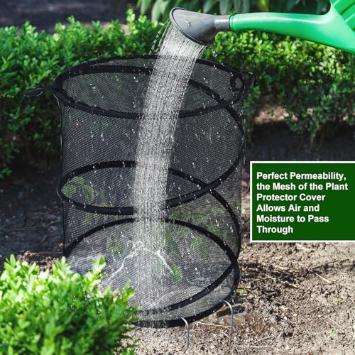 4 Pack Pop up Plant Covers Tent from Animals, 20"H X 13"D Insect Barrier Mesh Plant Guard Cover Net Black Garden Plant Protectors Mini Greenhouse Plant Protection Cage with Stakes for Outdoor Plants - color: Black