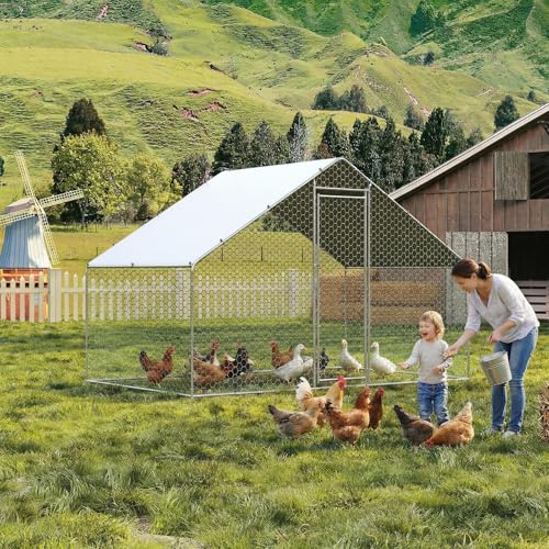 Large Metal Chicken Coop, Large Chicken Pen, Chicken Runs for Yard with Waterproof and Anti-UV Cover, Duck Rabbit House Outdoor (9.8'L x 6.5'W x 6.5'H) - size: 118.1"L x 77.2"W x 78.4"H