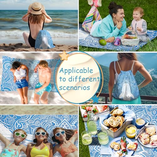 2-in-1 Convertible Towel & Backpack Microfiber Beach Towel Bag with Boho Whale - color: Mandala Whale Blue
