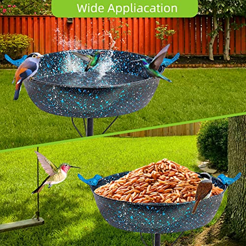3" Deep Metal Bird Bath for Outside,Garden Freestanding Birdfeeder | Bird Baths Feeder Bowl with Stable Stakes for Outdoors Garden Patio Yard Lawn Decor(35" Height) - color: A-blue