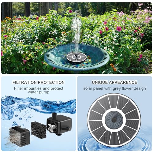 Yzert Solar Fountain for Bird Bath Direct Sunlight High Efficiency 3.5W Glass Panel Solar Water Fountain Outdoor Garden Flower (White) - color: White