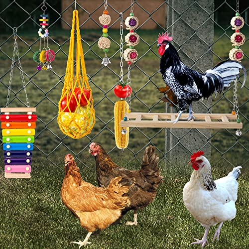 13PCS Chicken Toys for Coop Accessories - Chicken Xylophone Toy, Chicken Mirror, Chicken Ladder Bridge, Coop Swing, Vegetable Hanging Chicken Feeder, Chewing Foraging Toys, Gifts for Hens - size: 13pcs