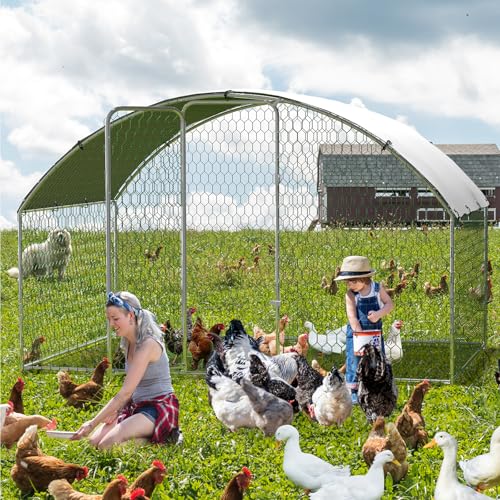 Large Chicken Coop for Yard, Large Metal Chicken Run, Walk-in Poultry Cage with Waterproof and Anti-Uv Cover for Outdoor Backyard Farm, Doom Roof, 9.8×6.5×6.5ft - size: 9.8×6.5×6.5FT