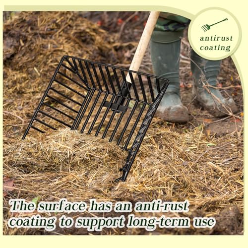 Tandefio 2 Pcs Metal Pitch Fork Replacement Head with Deep Basket Design Metal Manure Fork Head Bedding Rake Replacement Horse Rake Bulk for Horse Stall Picking up Manure Garden Animal Husbandry