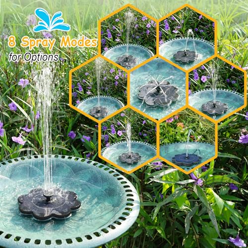 3.5W Solar Fountain with 2000mAh Battery - Work On Cloudy Day- Upgrade Lucky Flower Glass Panel Solar Bird Bath Fountains, Hummingbird Water Fountain Pumps for Birdbath, Pool, and Pond