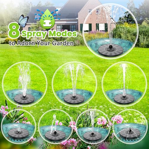 SZMP Solar Fountain 2026 Upgrade, Solar-Powered Bird Bath Fountain with 4 Fixed Rods & 7 Nozzles for Garden, Pond, Pool, and Patio – No Battery Required, Attracts Hummingbirds & Wildlife - color: Black