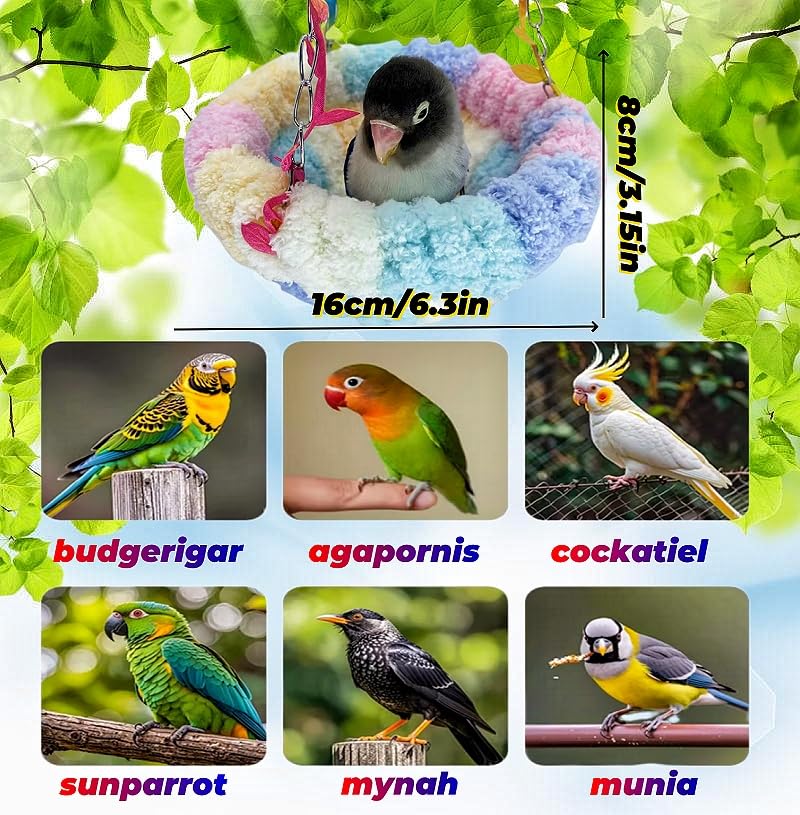 Hanging Bird Hammock for Cage Warm Plush Hanging Bird Bed Bird Snuggle Hut Parrot Hanging Sleeping Bird House for Parakeet, Conure, Budgie, Cockatiel, Lovebird, Finch, Hamster-Pink - color: Pink
