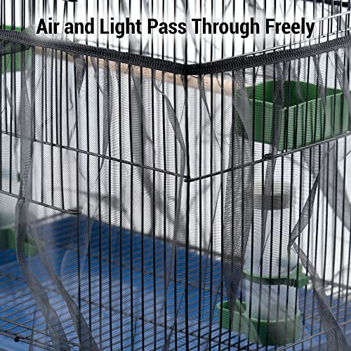 IFAMIO Bird Cage Seed Feather Catcher Adjustable Birdcage Covers Cage Skirt Large Nylon Mesh Netting Universal Bird Cage Net Cover Bird Seed Guard Skirt for Parrot Parakeet Macaw Black