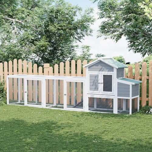 122" Large Chicken Coop with Run, Wooden Hen House for Chickens, Poultry Cage Rabbit Hutch Duck House, Nesting Box Sloped Asphalt Roof