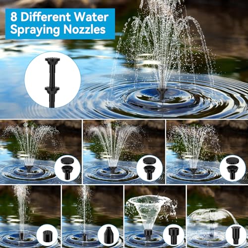 Solar Fountain Pump with 3600mAh Battery Backup, 8W Solar Powered Bird Bath Fountain with Dry-run Protection & Double-layer Nozzles 5Ft Tubing for Pond, Bird Bath, Backyard Water Feature - size: 8W Fountain