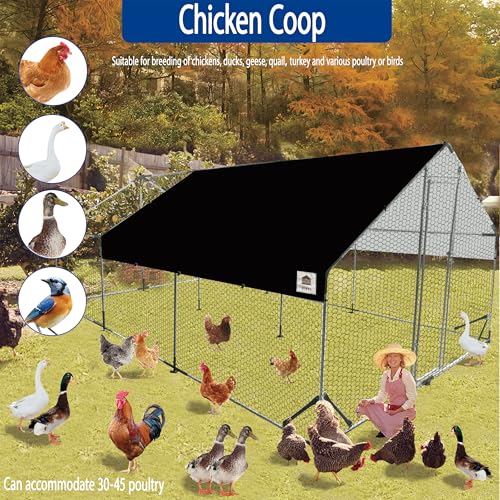 Chicken Runs for Yard with Cover, Metal Chicken Coop, Upgraded Anti-UV 180g/㎡ PE Cloth & 1.1mm Thickened PVC-Coated Hexagonal Chicken Wire Mesh & More Galvanized Steel Standpipes,19.7×9.8×6.4FT - size: 236.0"L x 118.0"W x 77.0"H