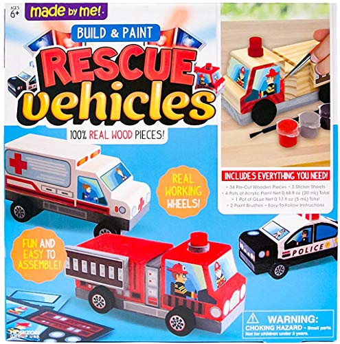 Made By Me Build & Paint Your Own Wooden Toys, DIY Wood Craft Kit, Easy to Assemble, Rescue Vehicles - style: Rescue Vehicles