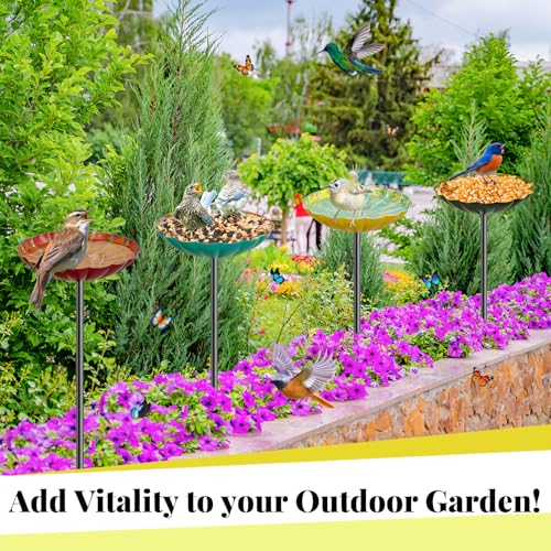 Metal Flower Bird Bath for Outside, Small Hummingbird Bath Bowl Detachable Birdfeeder Bowl Garden Decor for Outdoor Yard Lawn (4PCS-Flowers) - style: 4PCS-Flowers