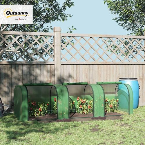Outsunny 10' x 3' x 2.5' Mini Greenhouse Portable Tunnel Green House Green | Roll-Up Zippered Doors, UV Waterproof Cover, Steel Frame - color: Green, size: 10' x 3' x 2.5'