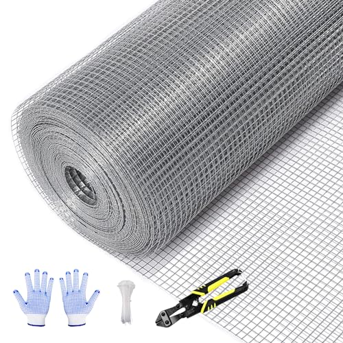 Tongmo 48" x 100' Hardware Cloth, 1inch Mesh Galvanized Chicken Wire Fence, 19 Gauge Welded Wire Roll,Garden Fence, Poultry Netting for Rabbit/Duck/Chicken Coop
