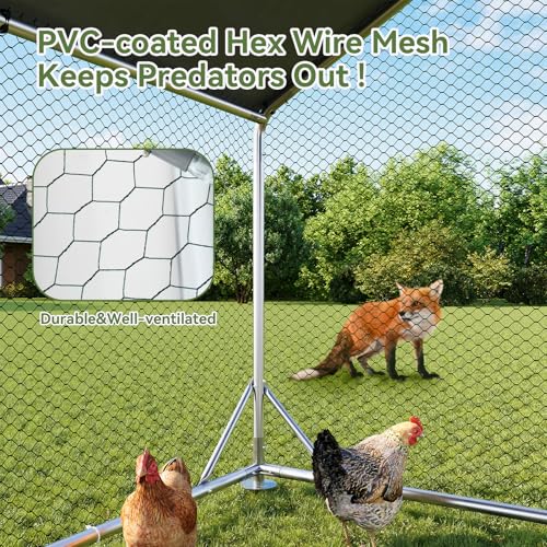 Aoxun Large Metal Chicken Coop, Outdoor Chicken Runs for Yard with Cover, Spire Roof Hen House Enclosure with Security Lock, Walk-in Cage Peak Hen House for Yard Farm (10x20x6.4 FT) - size: 240.0"L x 120.0"W x 76.8"H