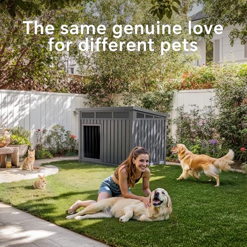 Outdoor Dog House Waterproof,Indoor Outdoor Doghouse for Small to Large Dogs,Dog Kennel with Air Vents and Elevated Floor,Easy to Assemble and Clean(Grey 42.87 * 32.95 * 31.61inch) - style: Grey