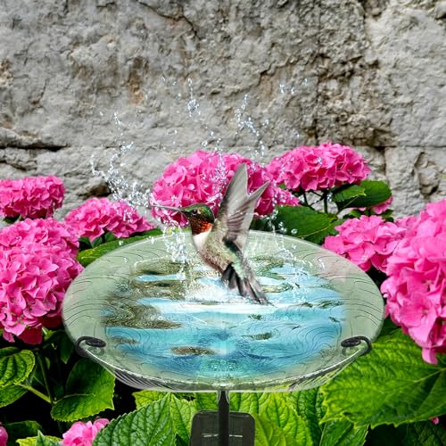 Bird Bath for Outdoors Solar Powered Glass Bird Bath Bowl with Metal Stake for Yard Lawn Garden Decorations, Transparent