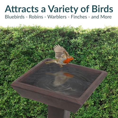 Sunnydaze Square Concrete Bird Bath for Outdoors, 23” H, Brown | Glass Fiber Reinforced Concrete, Easy Assembly, Bird Bath Bowl Holds ½ Gal of Water, Heavy-Duty Cement Bird Bath for Outside - color: Brown