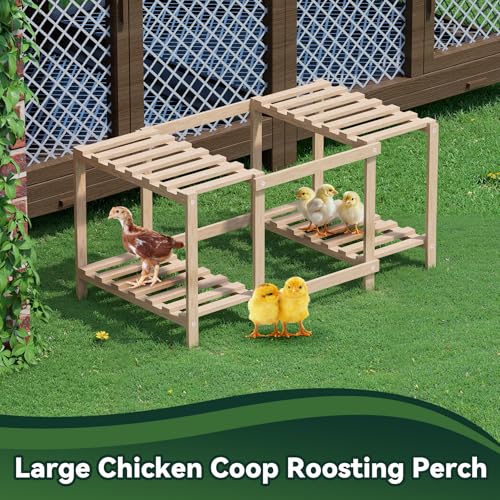 Flehomo Chicken Perch, Wooden Roosting Bars with Ladder for Chicken Coop & Chicken Jungle Gym, Toy for Chicks & Hen Chickens