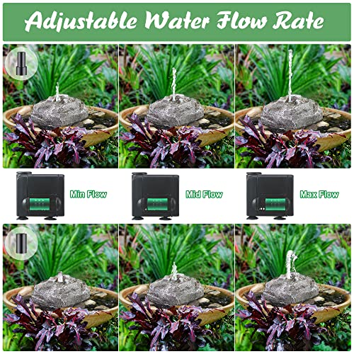 Bird Bath Water Fountain with Electric Pump for Outdoor Garden, Gray | 24H Plug In, Granite Air Pump Rock for Bird, 2 Nozzles 3 Flow Modes, IPX8 Waterproof, 450L/H Pump, Anti Dry Satety Protection - color: Gray