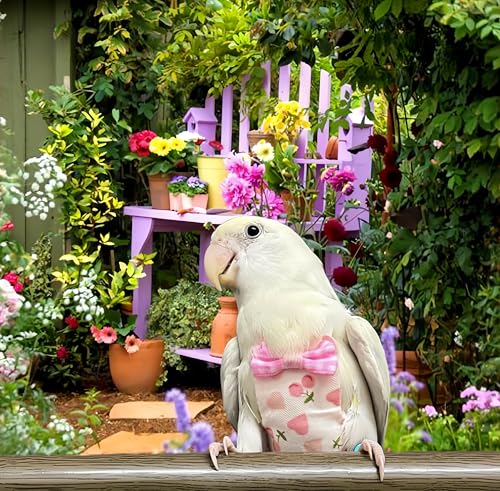 2 Pcs Bird Diapers Bird Harness Flight Suits Diapers with 80in Flying Leash Reusable Parrot Nappy with Waterproof Inner Layer for Cockatiel Budgie Conure Parakeet Lovebird-Blue&White