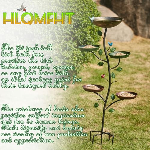 HLQMFHT Bird Bath for Outside,Metal Bird Baths with Metal Bird Feeder Trays | 44.5" H Metal Bird Bath,Bird Baths with 4 Metal Bird Feeder Trays, for Garden Yard Decor - color: multicolor-C