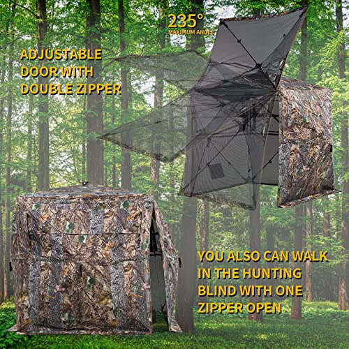 Hunting Blind 270/360 See Through Deer Blind, Pop Up Ground Blind | 2/3/4 Person Camouflage Tent, Portable Concealed Shelter with Carrying Bag, Silent Sliding Windows, Windproof Bottom Layer - size: 2-3 Person & Chair, style: 360