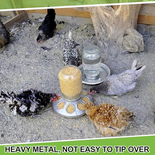 Potchen 2 Pcs Baby Chick Feeder and Waterer Base, Galvanized Steel Feeding Tray with 8 Holes, 1 Quart Compatible with Mason Jars & Standard Jars for Small Birds Chicks(Feeder and Waterer) - style: Feeder and Waterer