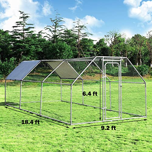 Giantex 18.5ft Large Metal Chicken Coop, Walk-in Chicken Coops Hen Run House Shade Cage with Waterproof and Sun Protection Cover for Outdoor Backyard Farm Use Poultry Cage (18.5 x 9.2 ft, Flat) - size: 221.0"L x 110.5"W x 77.0"H