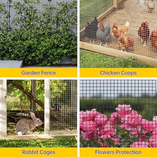 Hardware Cloth, 1/2 inch 48" x 100' Galvanized Chicken Wire Fence, 19 Gauge Vinyl Coated Wire Mesh Roll, Black Welded Wire Fencing Roll Gopher Wire Mesh Roll for Garden Fencing Rabbit Snake Wire - color: 48" x 100' Black