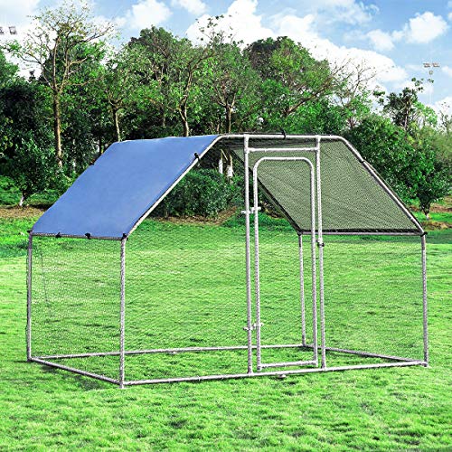 Giantex 9.2ft Large Metal Chicken Coop, Walk-in Chicken Coops Hen Run House Shade Cage with Waterproof and Sun Protection Cover for Outdoor Backyard Farm Use Poultry Cage (9.2 x 6.2 ft, Flat) - size: 110.5"L x 75.0"W x 77.0"H