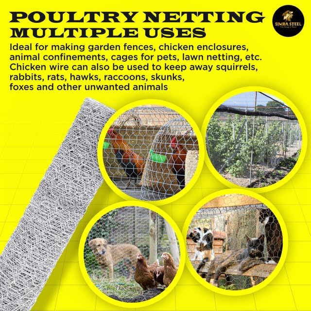 Chicken Wire 24 in x 100 FT x 2” Mesh x 20GA | Poultry Wire Netting | Hot Dipped Galvanised | Hexagonal Galvanized Mesh for Chicken Coop, Rabbit Cage, Fence Barrier PM24x100x2 - style: 24 in x 100 FT x 2 in