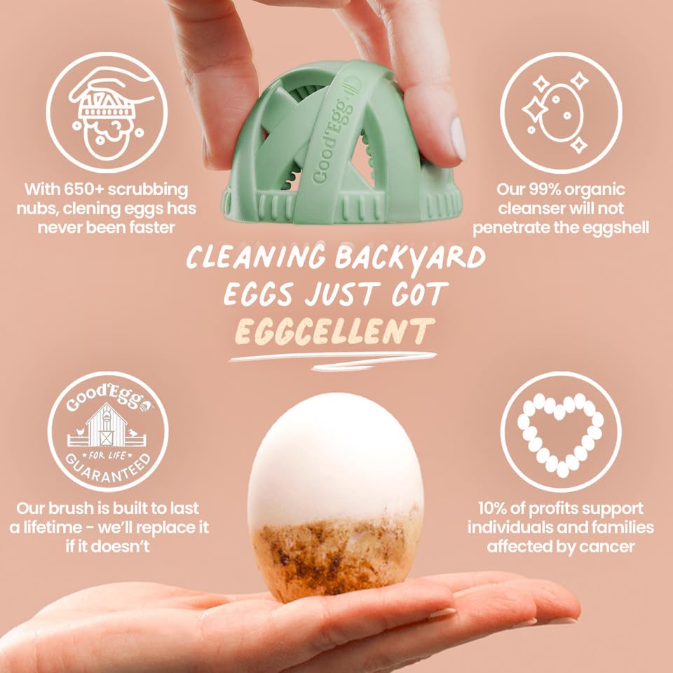 GoodEgg The Original Egg Brush, Silicone Egg Cleaning Brush for Farm Fresh Eggs, Chicken Coop Cleaning Tools, Egg Washer, Chicken Coop Accessories, Large to XL Sized Eggs, Green, As Seen On Shark Tank | Patented Silicone Design for Any Size Eggs, Made in