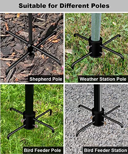 Pole Stabilizer Stand Base with 4 Prongs for Outdoor Bird Feeder Pole, In-Ground Support Applies to 0.74” to 1.1” Shepherds Hook, Black, 1 Pack, Measure Before Purchase - size: M