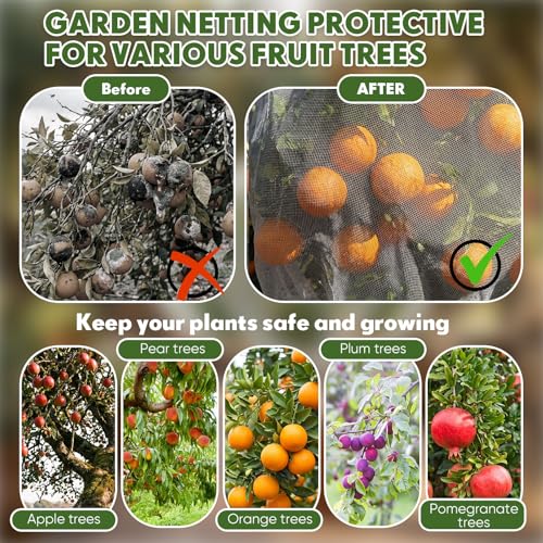 SATINIOR 2 Pcs 15x15ft Large Fruit Tree Netting with Double Zipper Drawstring Bird Netting Fruit Tree Covers Garden Plant for Squirrels Birds Deer Bugs Cherry Blueberry Peach Apple Trees - size: 15x15ft
