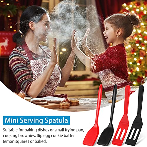 Patelai Mini Silicone Brownie Serving Spatula Flexible Nonstick Serve Turner Heat Resistant Cookie Slotted Spatula for Eggs in Small Frying Pan Cookie Batter Lemon Baked(Black, Red,4 Pieces) - color: Black, Red
