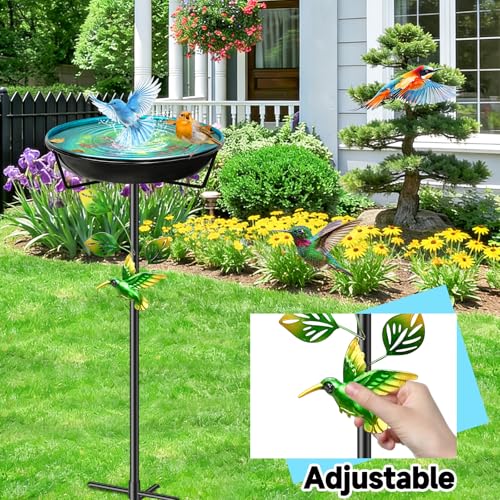 Metal Bird Bath for Outside, Vintage Birdbaths Removable Feeder Bowl with Butterfly Flower, Easy to Clean Birdfeeder for Outdoors Garden Yard Lawn Decor (Blue) - color: Blue