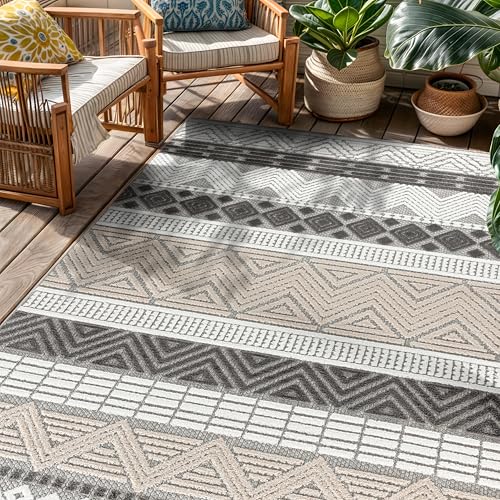 Rugshop Marbella Indoor/Outdoor Boho Patio Area Rug Gray 4' x 6' | Rectangular, Size 4' x 6', Deck, Porch, Balcony, Backyard, Garden, Poolside, Sunroom, Outdoor Living, Weatherproof - color: Grey, size: 4' x 6' (Rectangular)