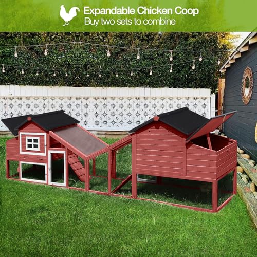 GUTINNEEN Chicken Coop Mobile Outdoor Chicken House Hen Coop with Wheels Nesting Box, Poultry Cage Duck House with Run(Red) - color: Red